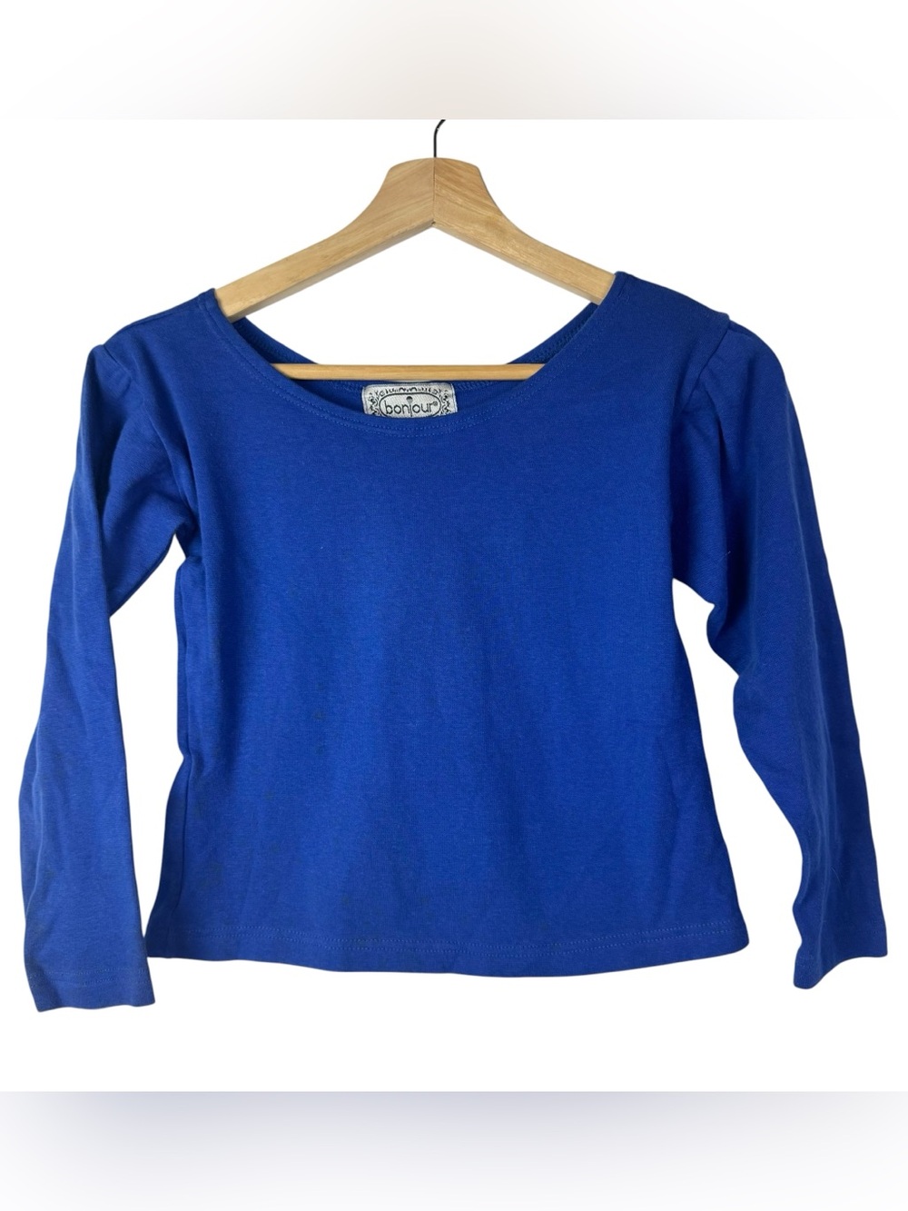 Bonjour Y2K Royal Blue Boat Neck Crop Long Sleeve Top M